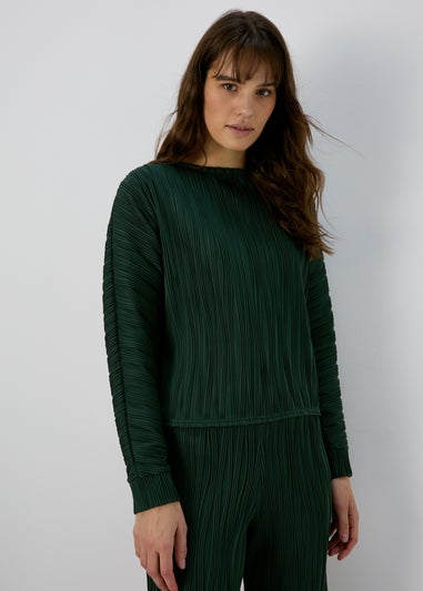 Green Textured Long Sleeve Top