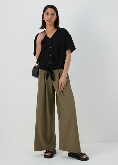 Khaki Pleated Front Jersey Trousers