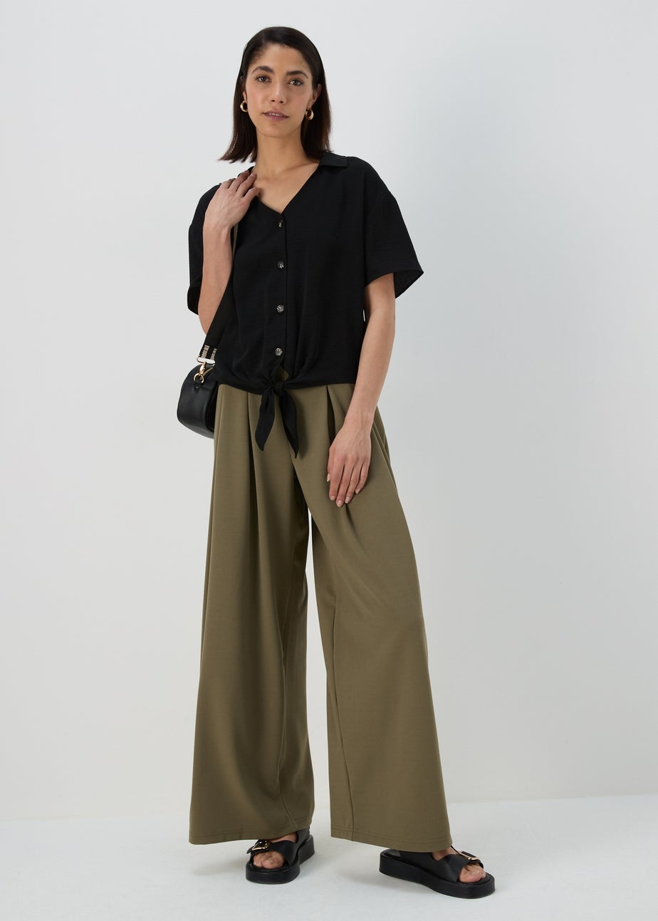 Khaki Pleated Front Jersey Trousers