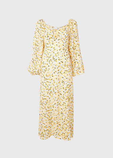 Papaya Petite Yellow Floral Sweetheart Neck Midi Dress