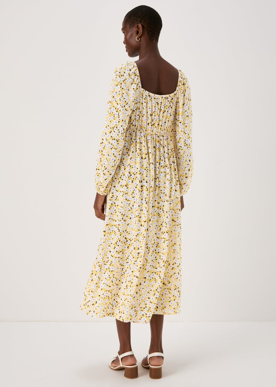 Papaya Petite Yellow Floral Sweetheart Neck Midi Dress