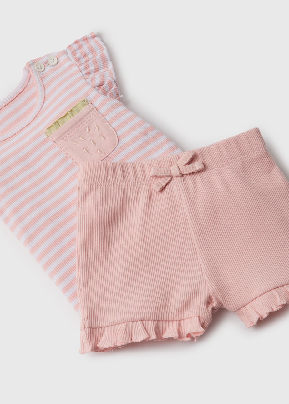 Baby Pink Stripe Top and Short Sets (Newborn-23mths)