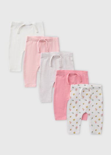 Baby 5 Pack Pink Floral Leggings (Newborn-23mths)