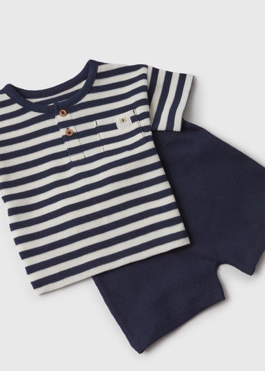 Baby Navy Waffle Henley Set (Newborn-23mths)