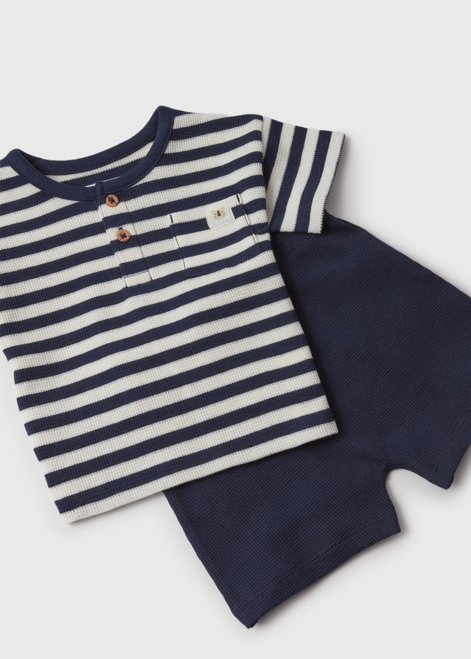 Baby Navy Waffle Henley Set (Newborn-23mths)