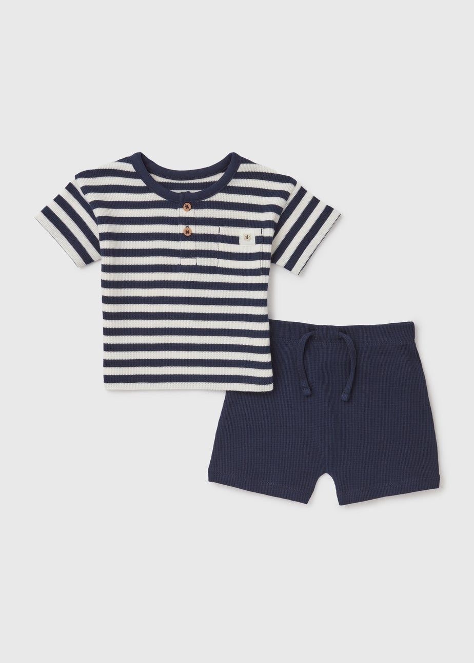 Baby Navy Waffle Henley Set (Newborn-23mths)