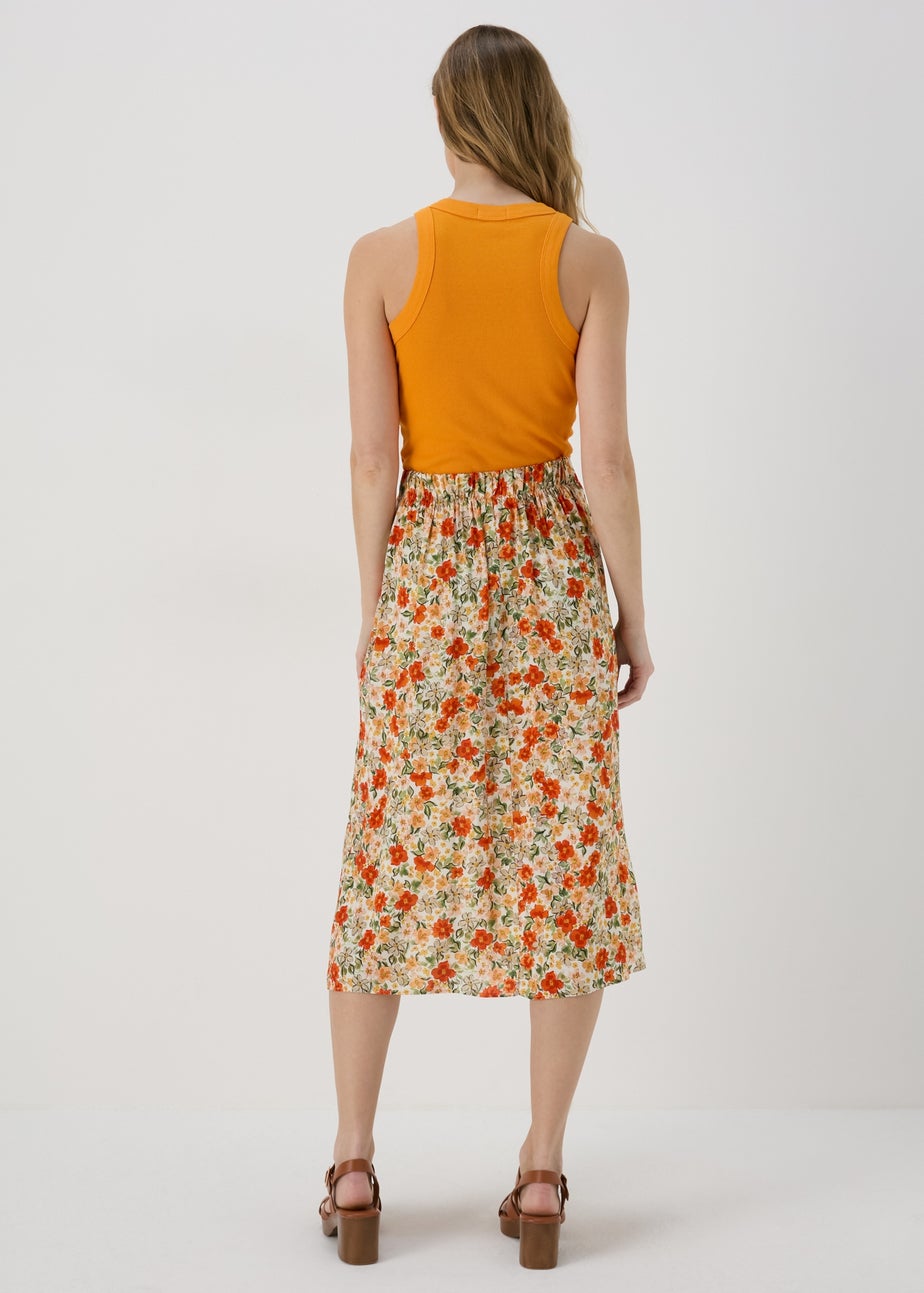 Papaya Petite Beige Ditsy Flared Hem Button Skirt