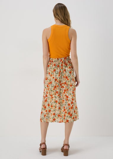 Papaya Petite Beige Ditsy Flared Hem Button Skirt