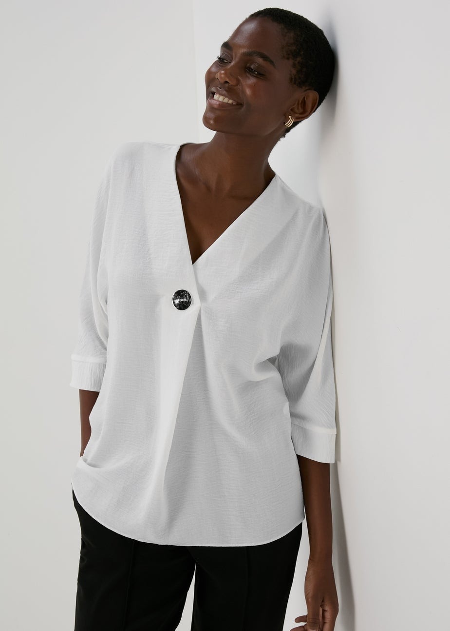 White Button Detail Blouse