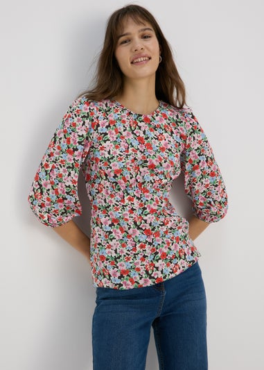 Multicolour Floral Print Empire Seam Top