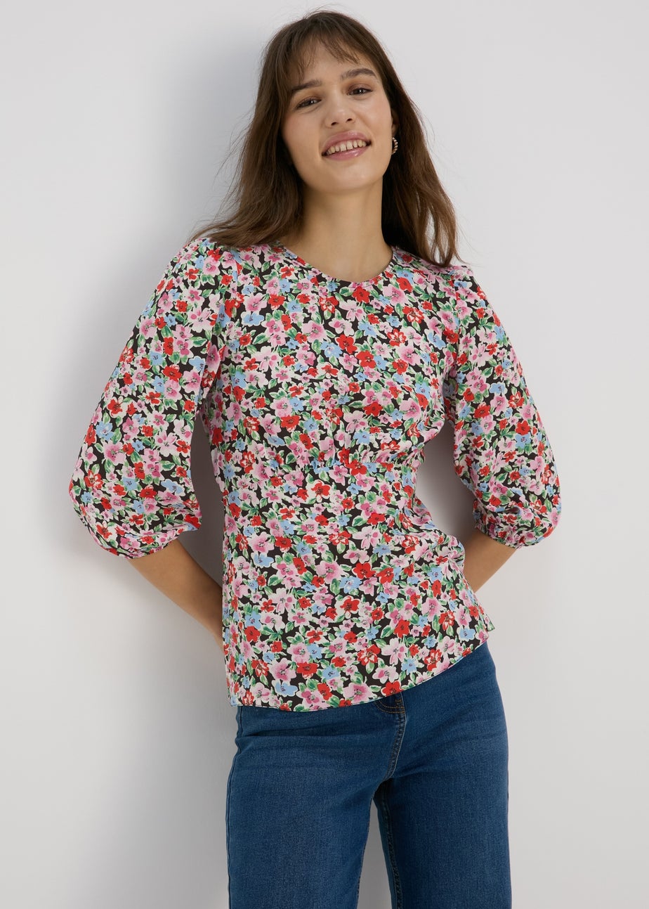 Multicolour Floral Print Empire Seam Top