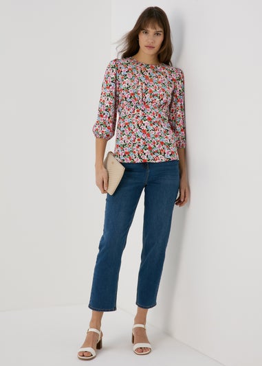 Multicolour Floral Print Empire Seam Top