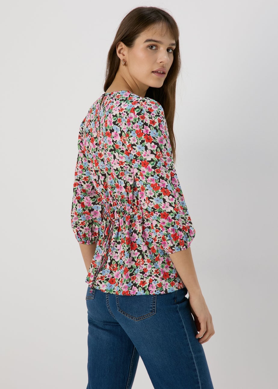 Multicolour Floral Print Empire Seam Top