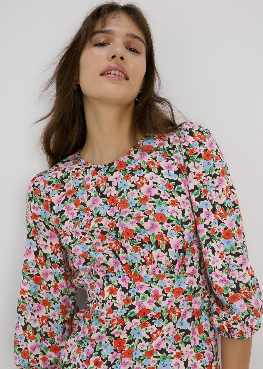 Multicolour Floral Print Empire Seam Top