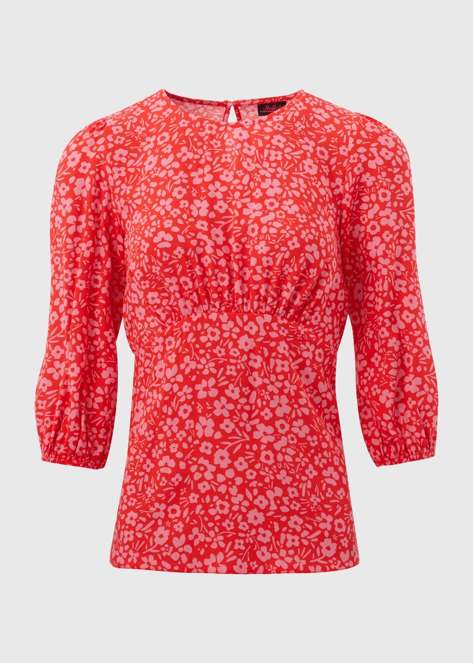 Pink Floral Print Empire Seam Top