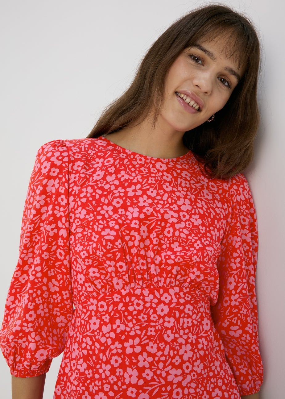 Pink Floral Print Empire Seam Top