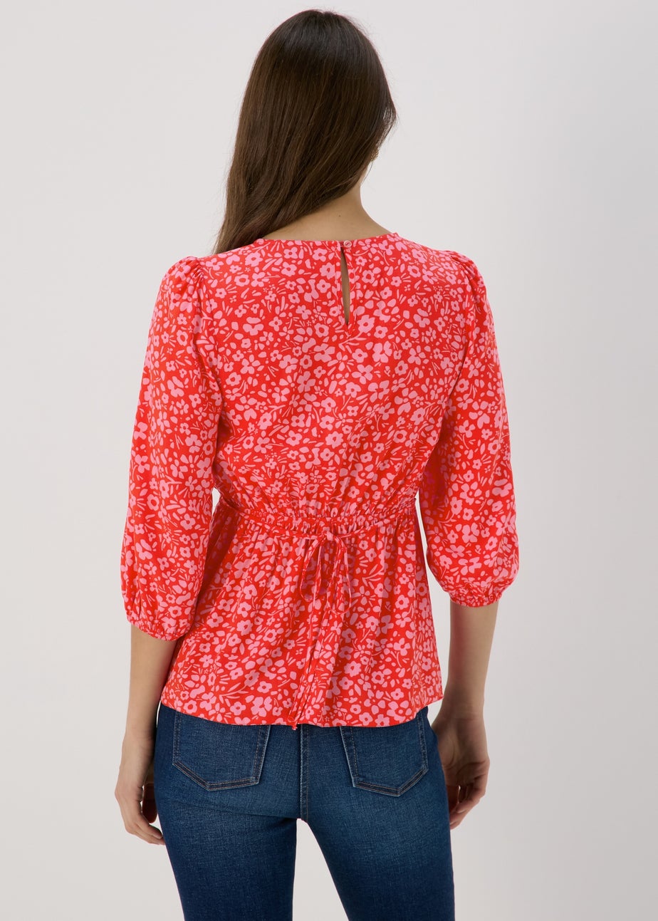 Pink Floral Print Empire Seam Top