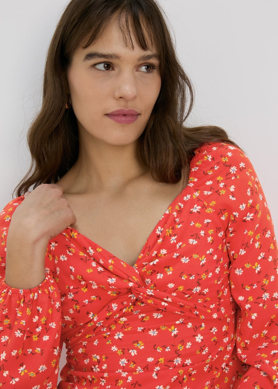 Red Floral Sweetheart Top