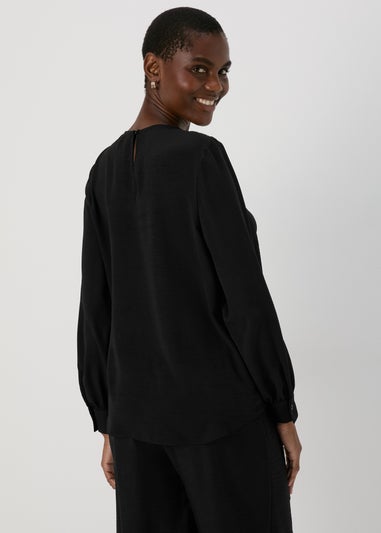 Black Wrap Front Pleat Hem Top