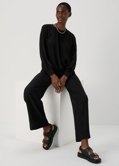 Black Wrap Front Pleat Hem Top