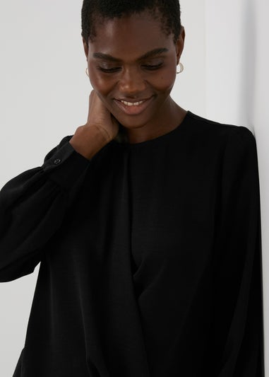 Black Wrap Front Pleat Hem Top