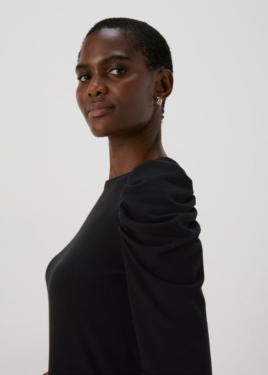 Black Puff Sleeve Smock Dress