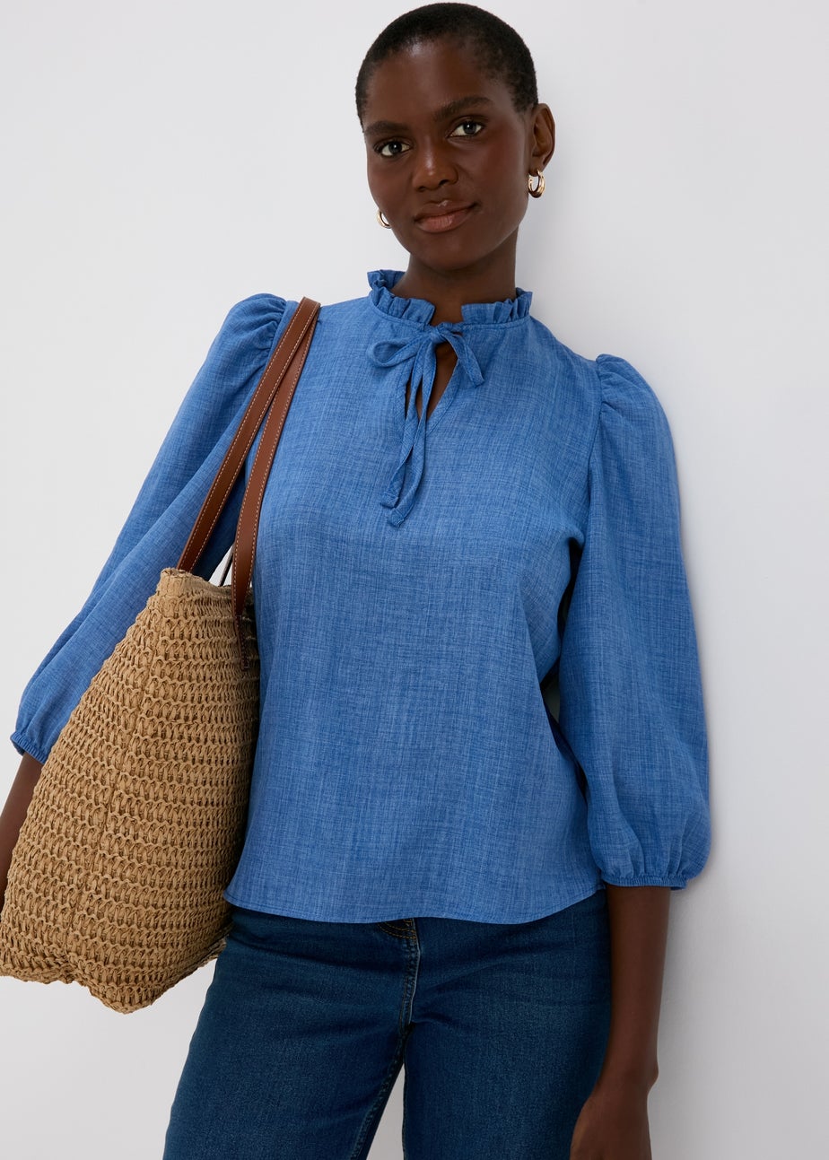 Blue Piecrust Collar Top