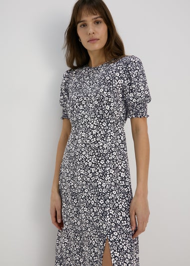 Black Floral Print Midi Dress