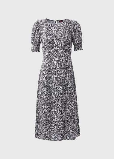 Black Floral Print Midi Dress