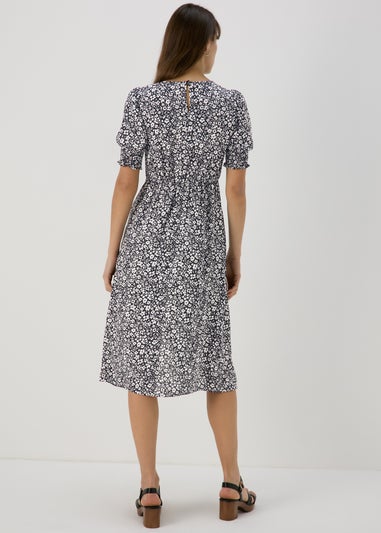 Black Floral Print Midi Dress