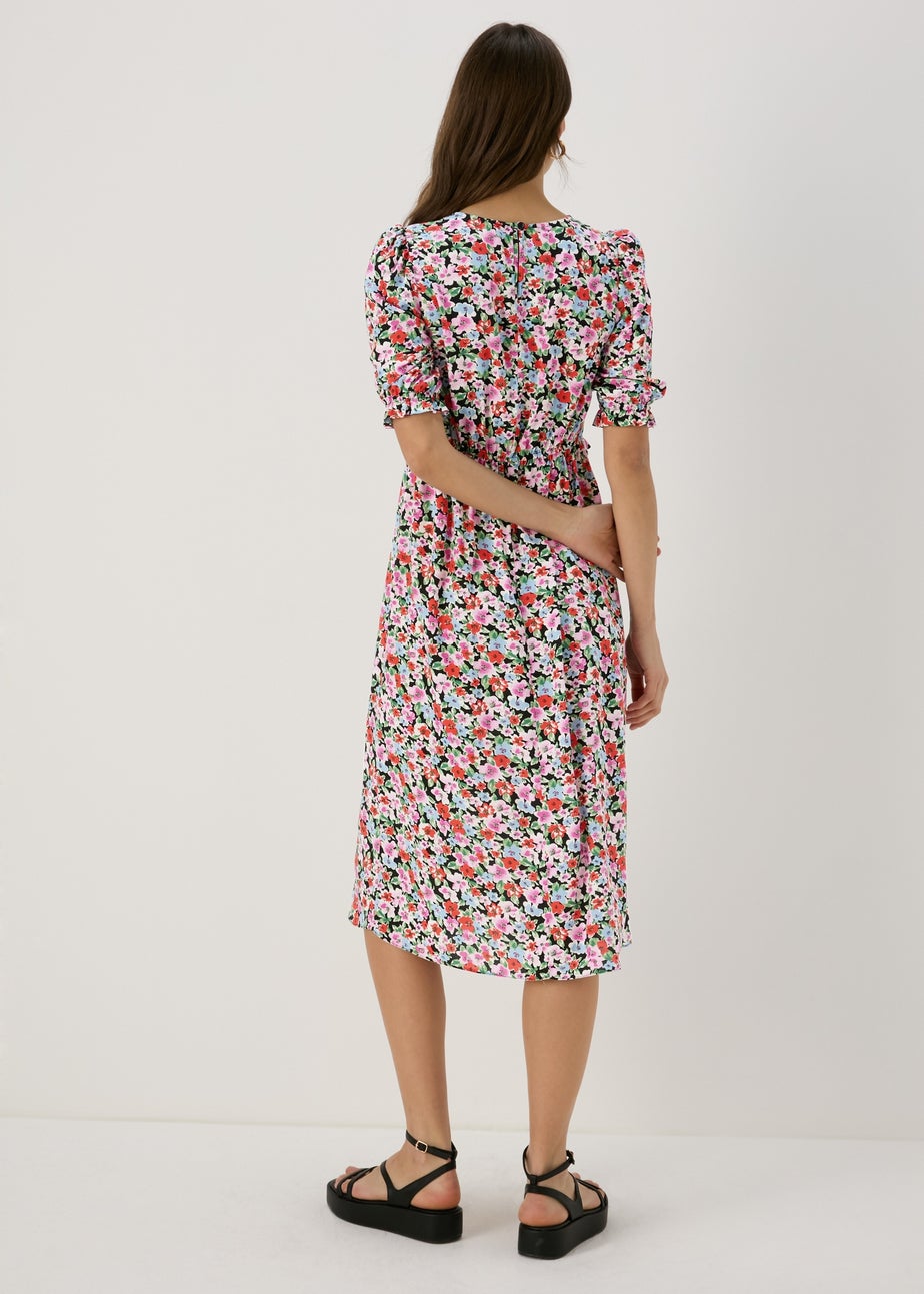 Multicolour Frill Waist Floral Midi Dress