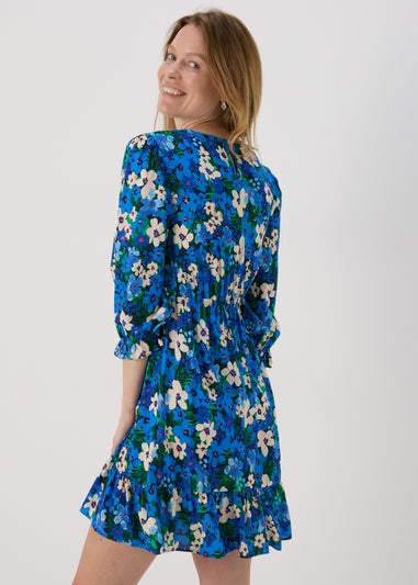 Blue Frill Cuff Mini Dress