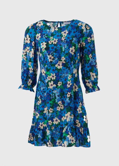 Blue Frill Cuff Mini Dress