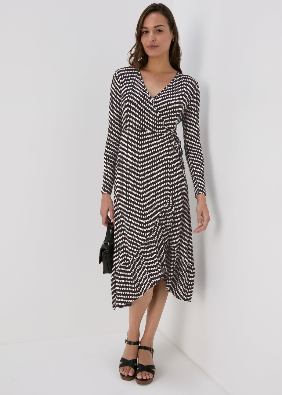Black Spot Frill Hem Wrap Dress