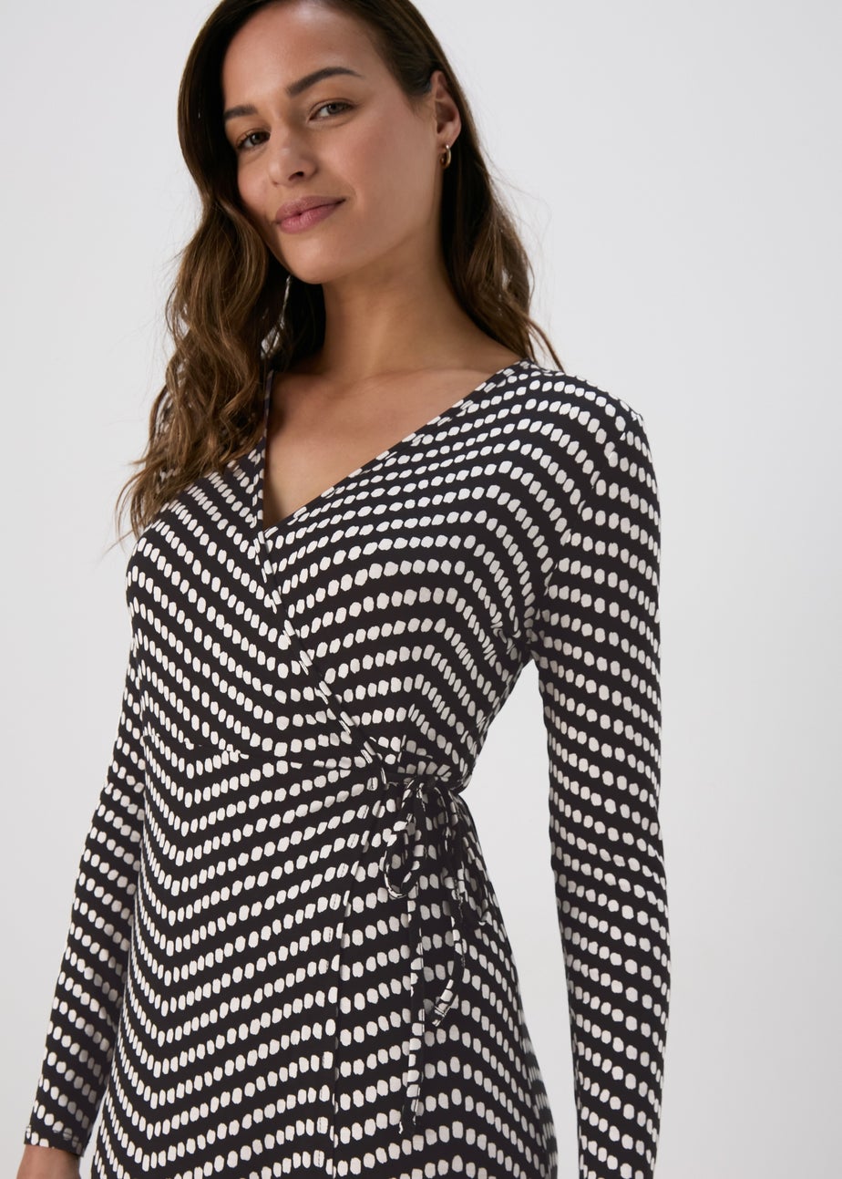 Black Spot Frill Hem Wrap Dress