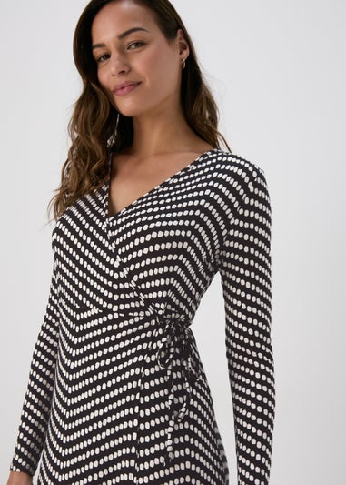 Black Spot Frill Hem Wrap Dress