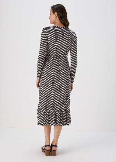 Black Spot Frill Hem Wrap Dress