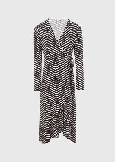 Black Spot Frill Hem Wrap Dress