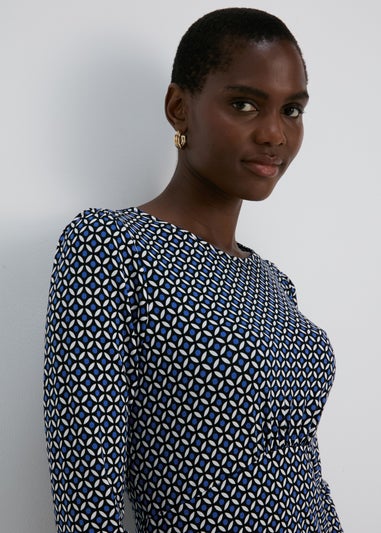 Blue Geo Print Empire Seam Mini Dress