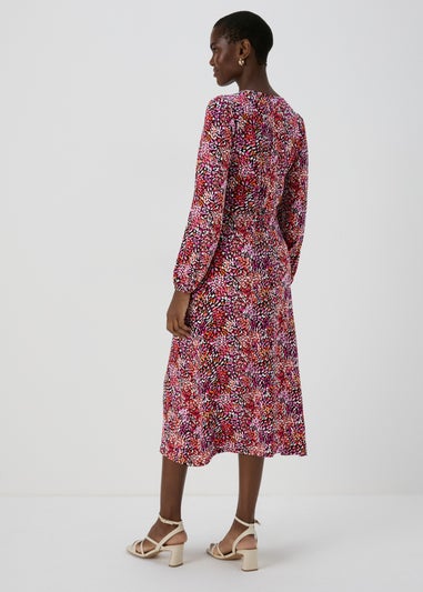 Red Tie Waist Print Midi Dress