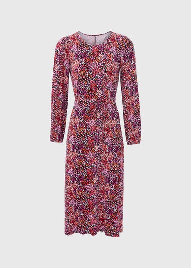 Red Tie Waist Print Midi Dress