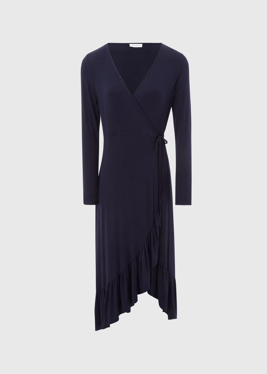 Navy Frill Hem Wrap Dress