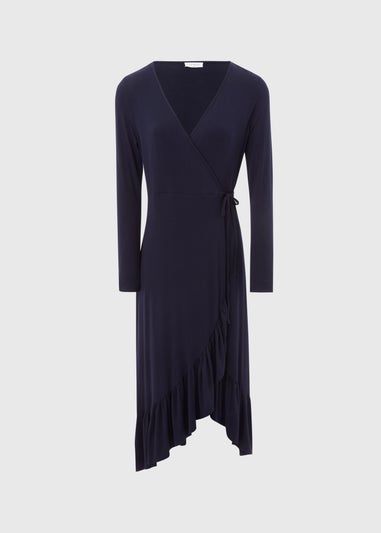 Navy Frill Hem Wrap Dress