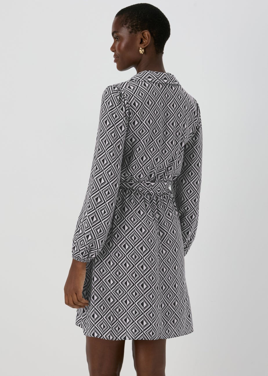 Black Geo Design Mini Shirt Dress