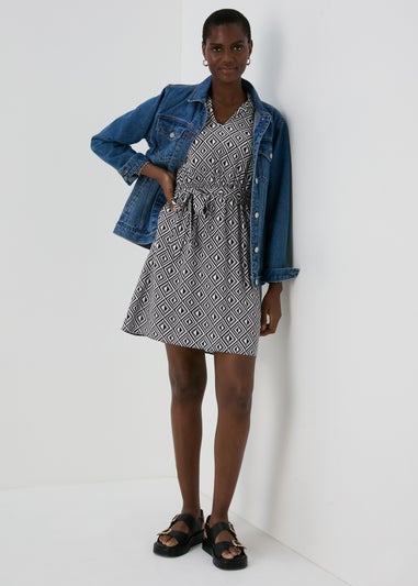 Black Geo Design Mini Shirt Dress