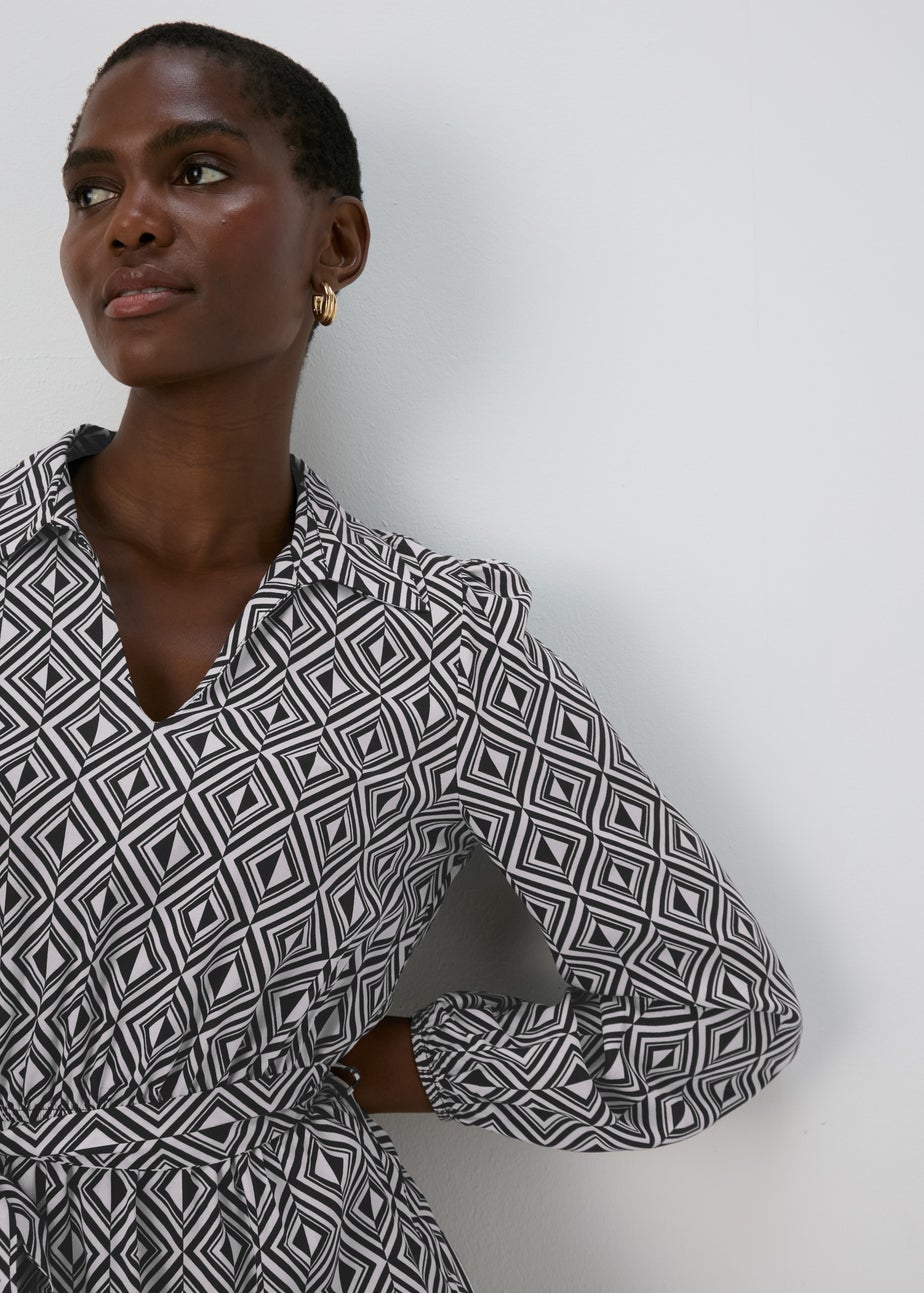 Black Geo Design Mini Shirt Dress