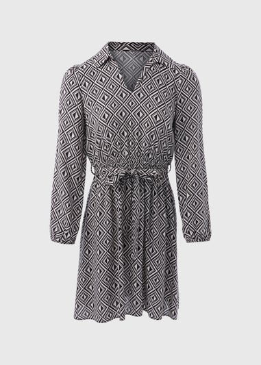 Black Geo Design Mini Shirt Dress