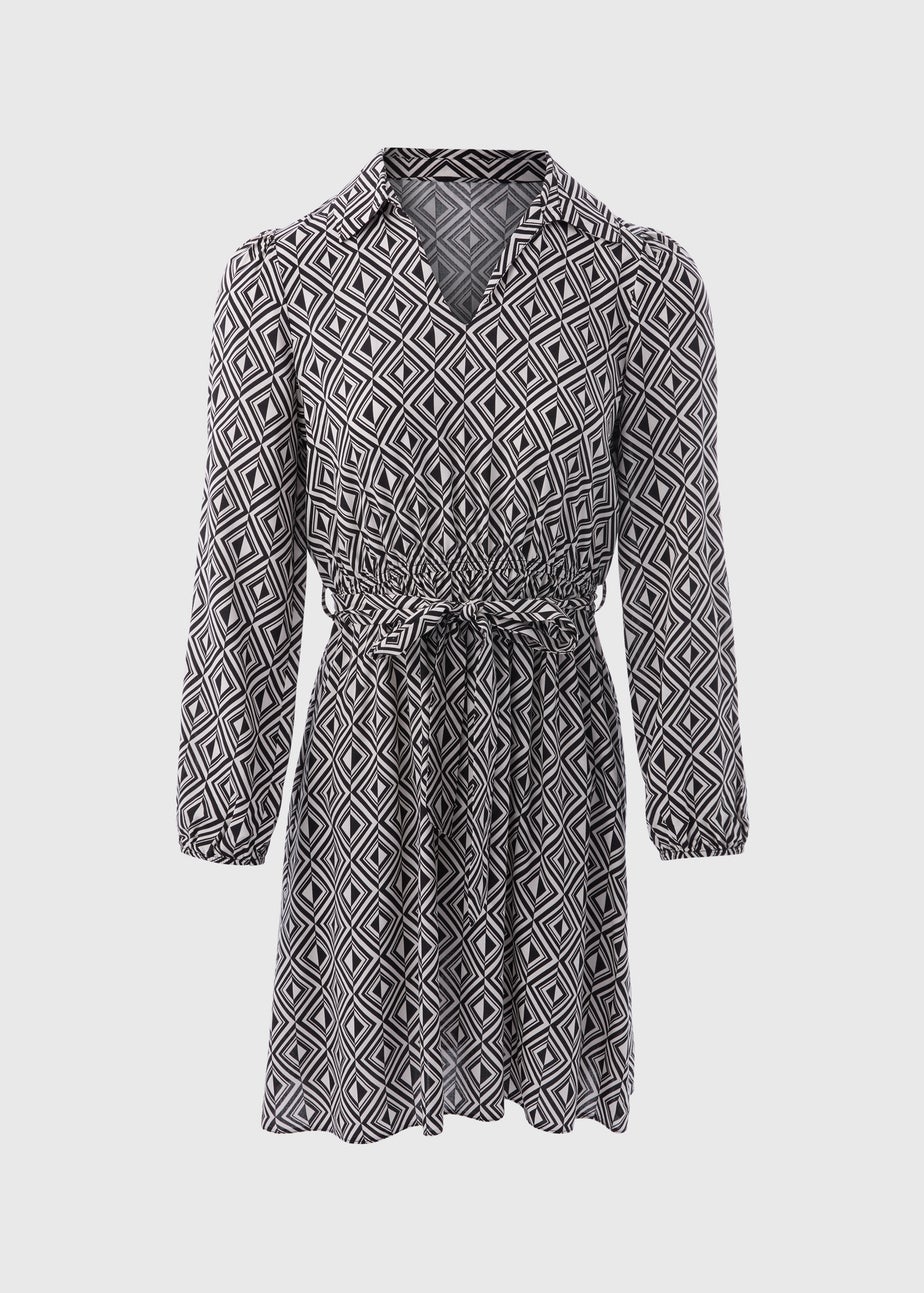 Black Geo Design Mini Shirt Dress