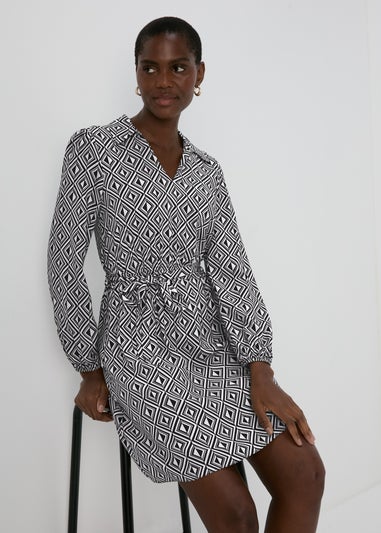 Black Geo Design Mini Shirt Dress