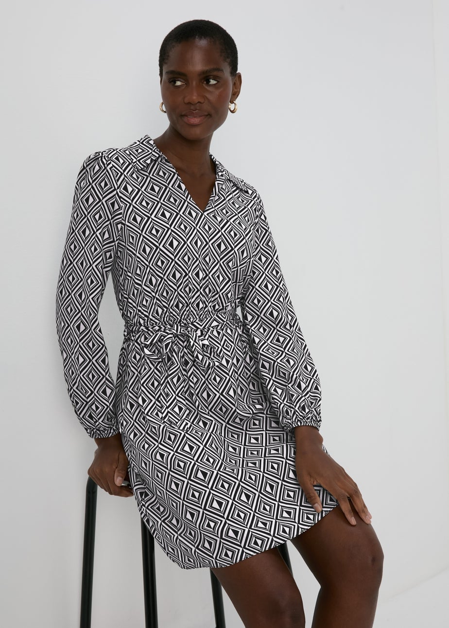 Black Geo Design Mini Shirt Dress